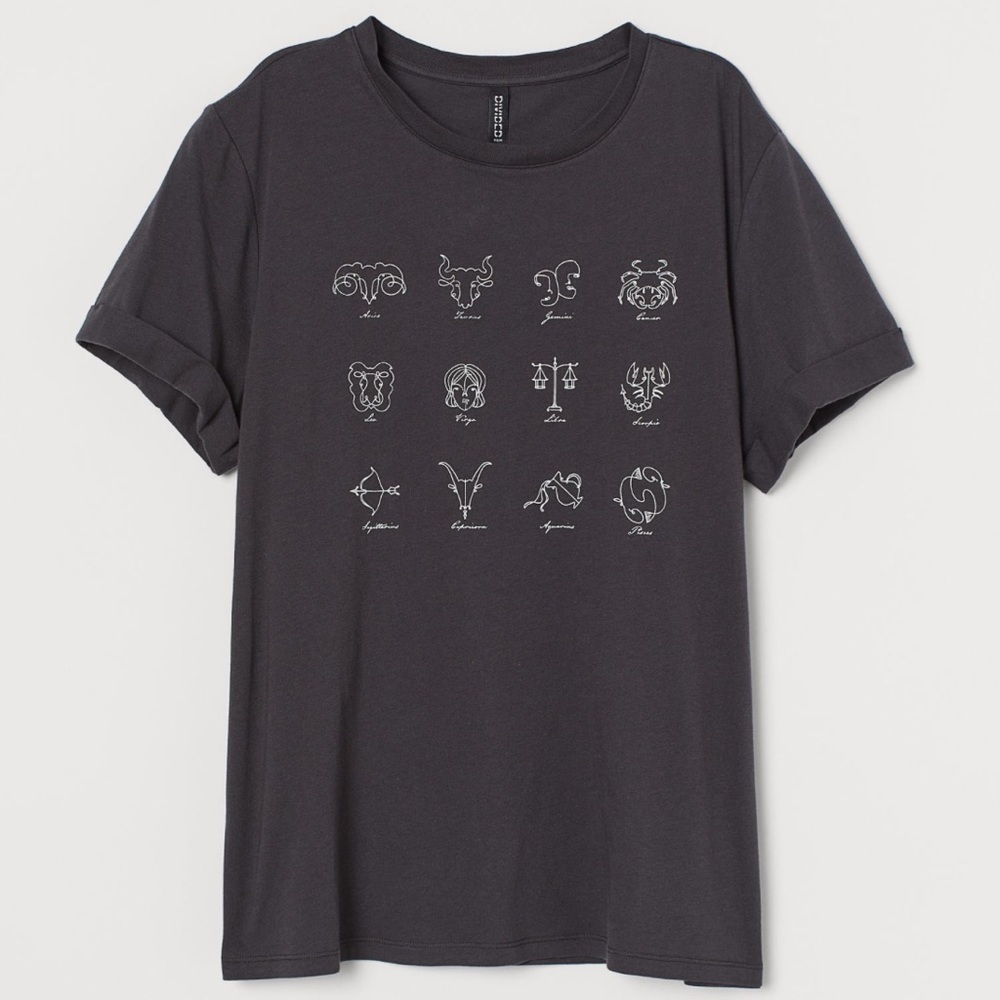 H&M astrology, 100% cotton soft jersey tee with sewn in cuffs on sleeves. Size S - Picture 1 of 6
